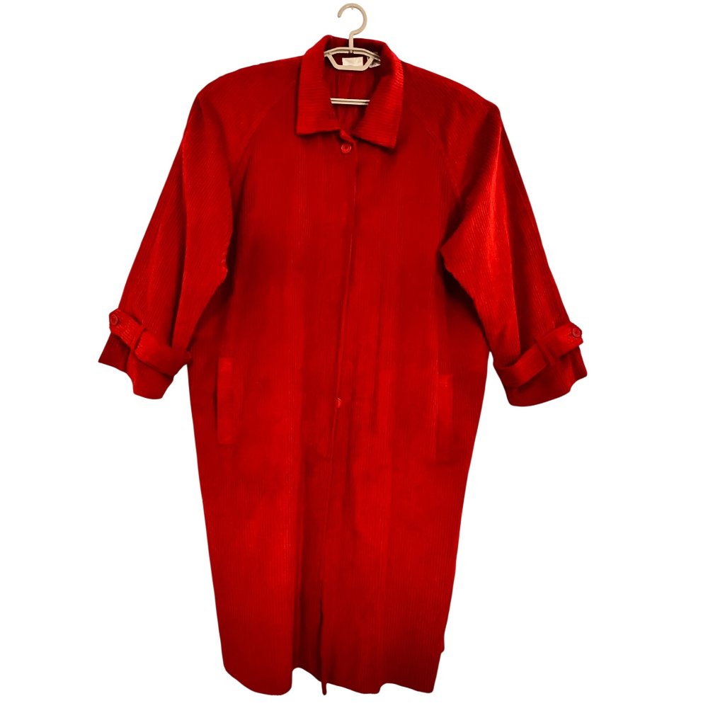 Newport News Women Red Corduroy Button-Front Coat Size 3x 100% Cotton Cozy Warm